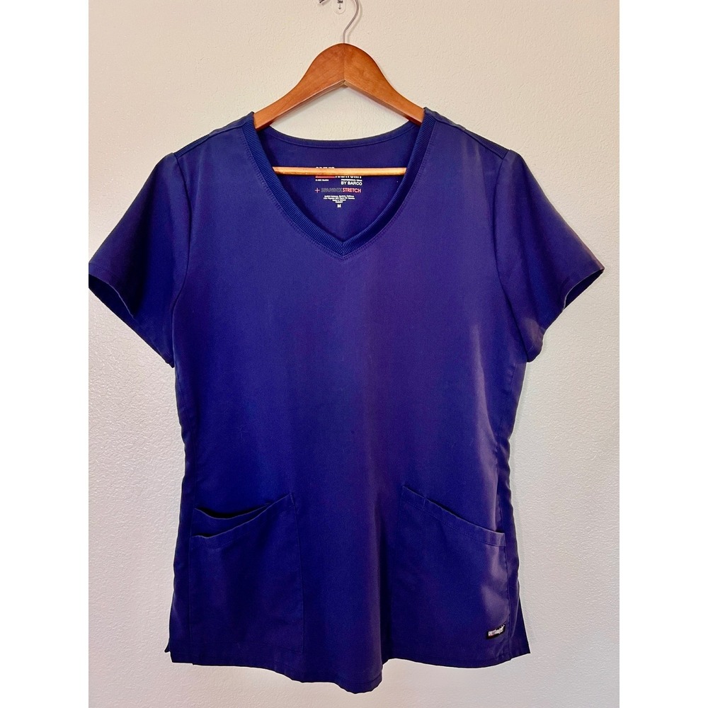 Grey's Anatomy Scrub Top Medium Navy Spandex Barco Medical Uniform V Neck